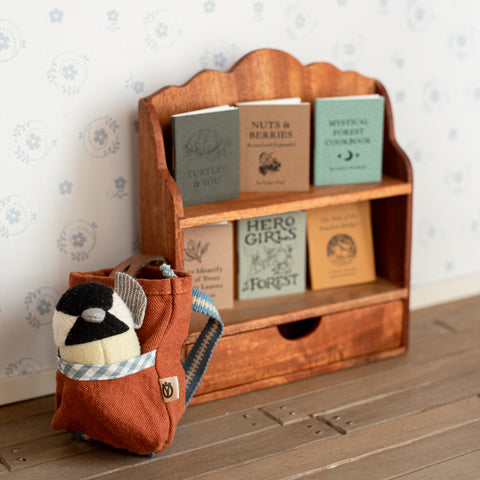 book bag for dolls with mini chickadee in the pocket