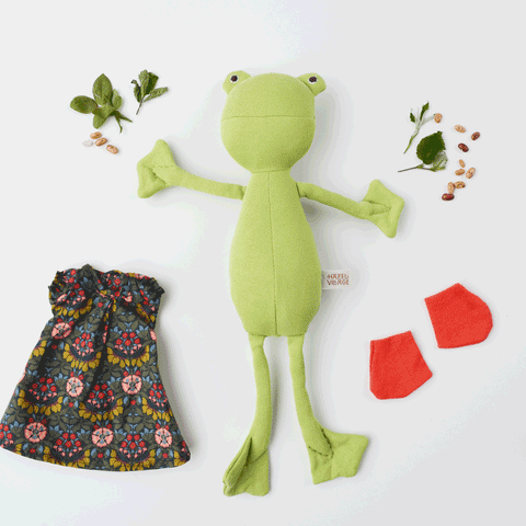 Ella Toad wearing a Persephone Tea Party Dress and Frog Socks